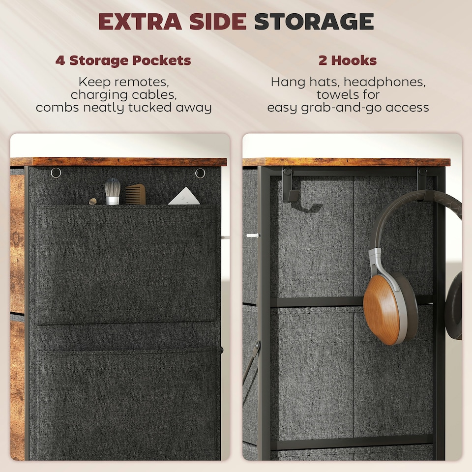 image 1 of HOMCOM Fabric Chest of Drawers, 4 Drawer Dresser for Bedroom, Rustic Brown | Brown | Black | One Size | 1