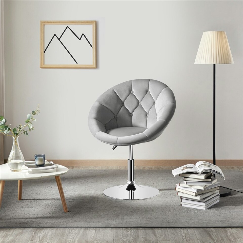 image 1 of Yaheetech Height Adjustable and Round Tufted Back Swivel Chair | Pink