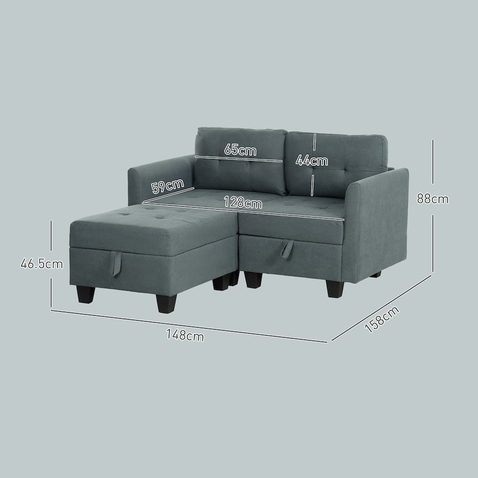 image 1 of HOMCOM Modular Sectional Sofa with Storage 2 Seater Sofa Set Dark Grey Grey