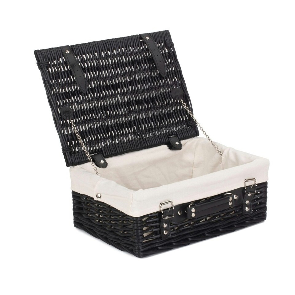image 1 of 36cm Empty Willow Wicker Picnic Basket with Lining | White | White | One Size