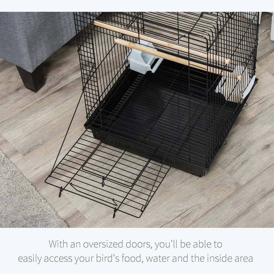 image 1 of PawHut 59cm Bird Cage with Openable Top, Stand, Tray, Handles, Feeding Bowls