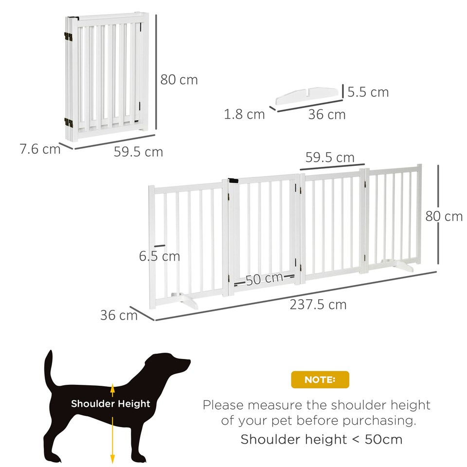 image 1 of PawHut Freestanding Pet Gate w/ 2 Support Feet for Doorways Stairs White