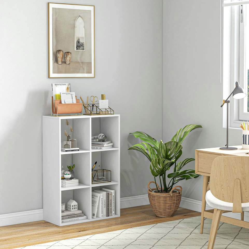 image 1 of HOMCOM 6-Cube Bookshelf, Display Shelving Unit for Home Office, White