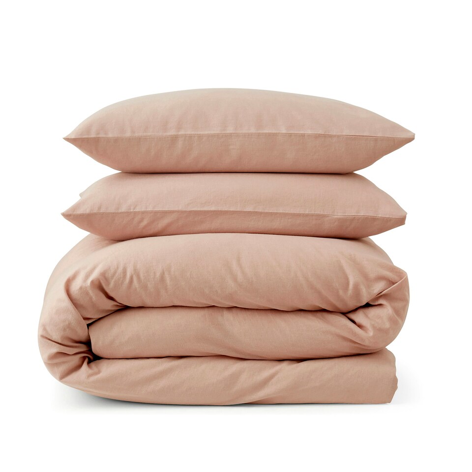image 1 of Touch Of Linen - Seashell Pink - Duvet Cover Set (Includes 2 Pillowcases - 1 For Single) Pink | Seashell Pink | Double