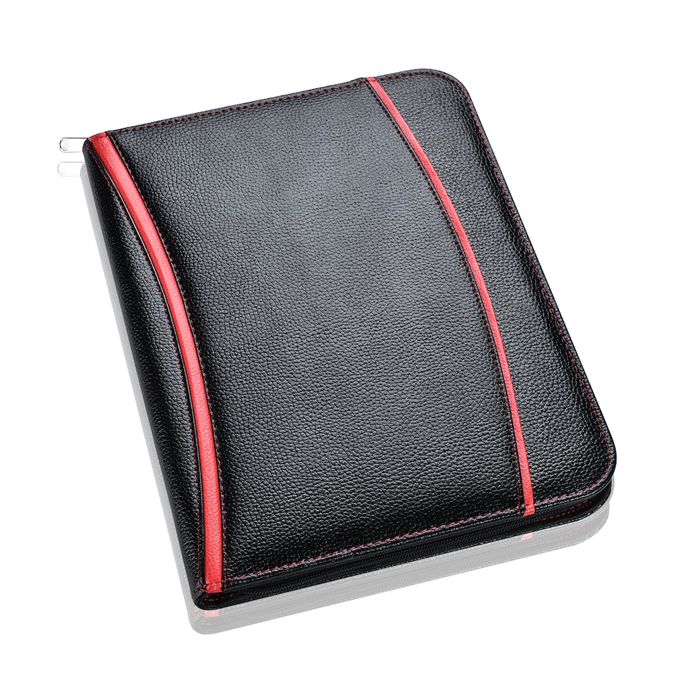 image 1 of A4 Zipped Conference Folder – Executive Portfolio with Calculator, Writing Pad, Pen Holder & Document Storage – Professional Faux Leather Business Organiser for Office, Meetings & Interviews