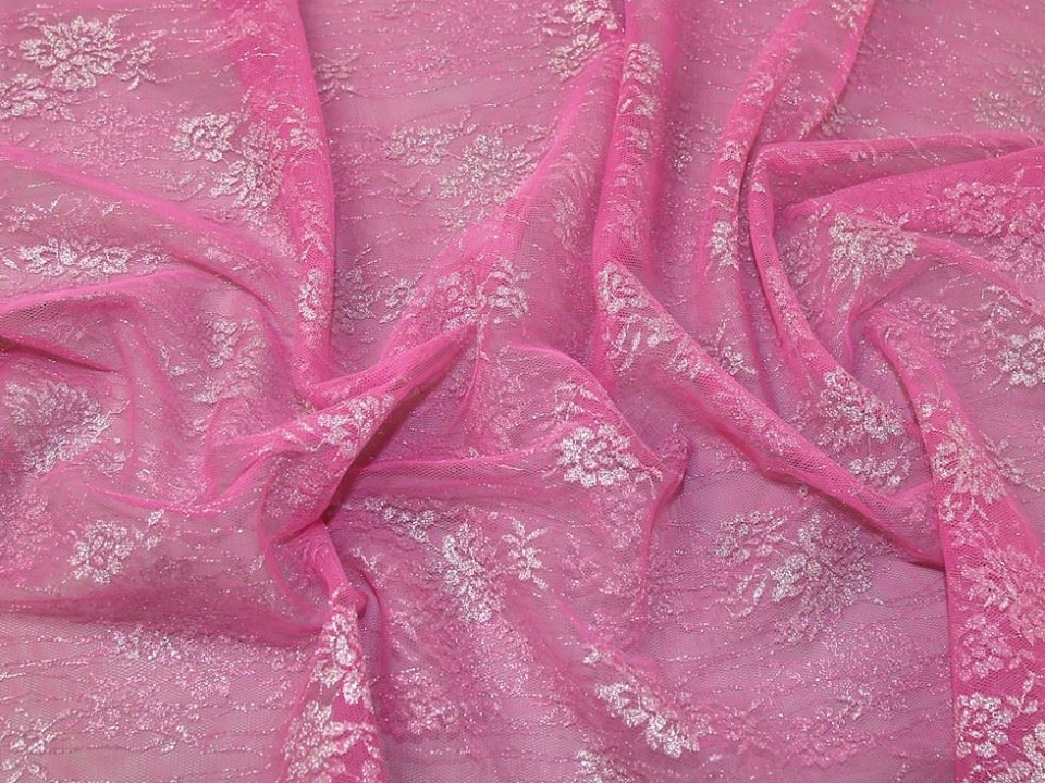 Pink Metallic Lace Fabric for Dressmaking, 108cm / 42" Wide - per metre