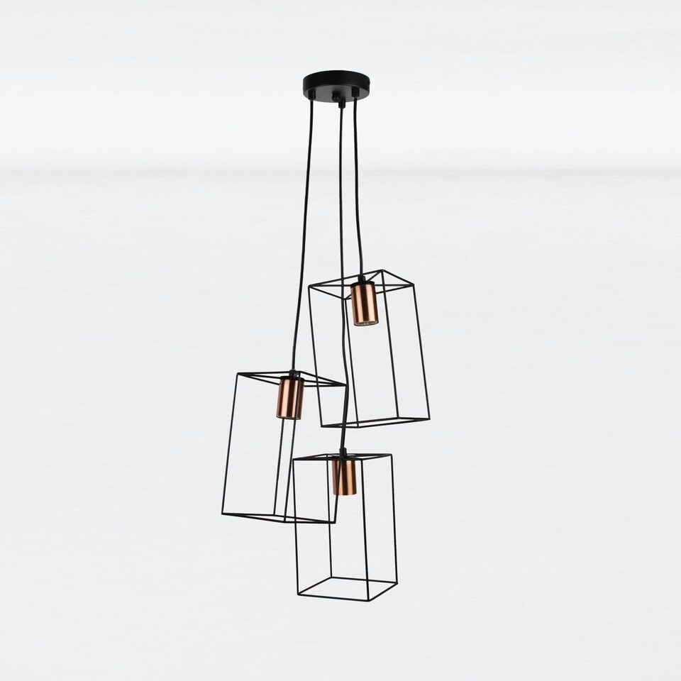 image 1 of First Choice Lighting Matt Black With Brushed Copper Detail 3 Light Pendant Black | Copper