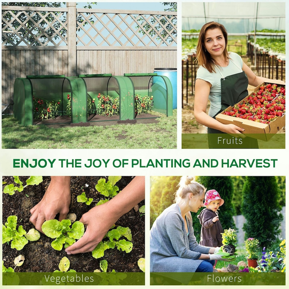 image 1 of Outsunny Tunnel Greenhouse Steel Frame for Garden w/ Zipper Doors