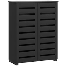 HOMCOM Narrow Shoe Cabinet for Entryway, 5-Tier Slim Shoe Storage Cabinet with 2 Slatted Doors and Adjustable Shelves for 15 Pairs, Black | Black | Black