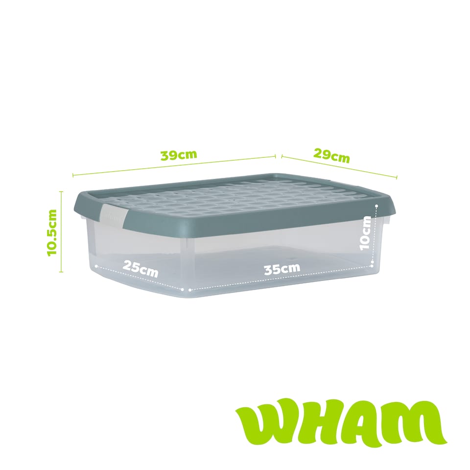 image 1 of Wham Clip 5x 8.5L Rectangular Plastic Storage Boxes with Clip Lock Lids. Ideal for Home, Office, Toys & More - Clear/Green Milieu | Green | Green Milleu | 5