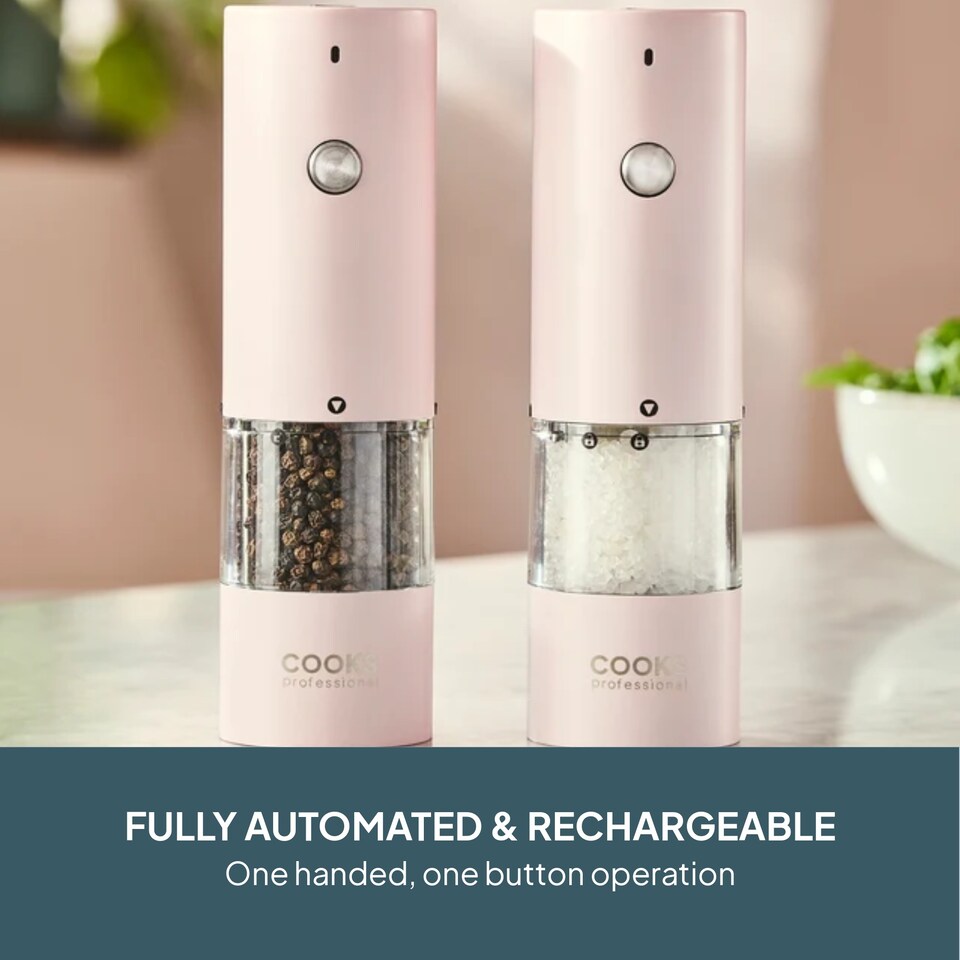 image 1 of Cooks Professional Rechargeable Salt and Pepper Mill Set with Bamboo Base