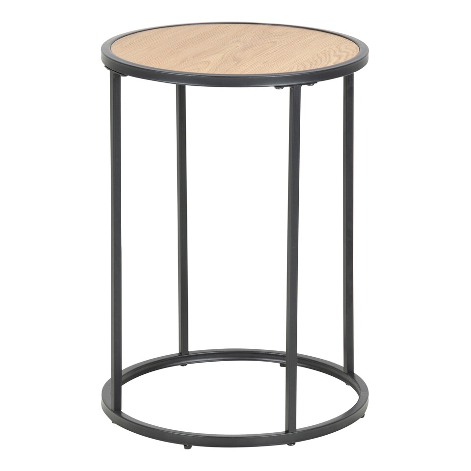 image 1 of Seaford Black Metal Small Round Side Table with Oak Top
