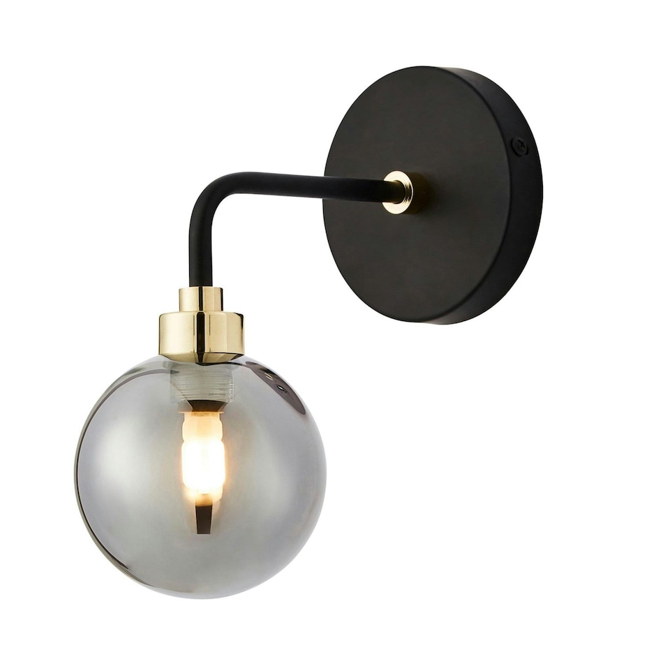 image 1 of First Choice Lighting Matt Black and Smoked Glass Wall Light Black | Grey