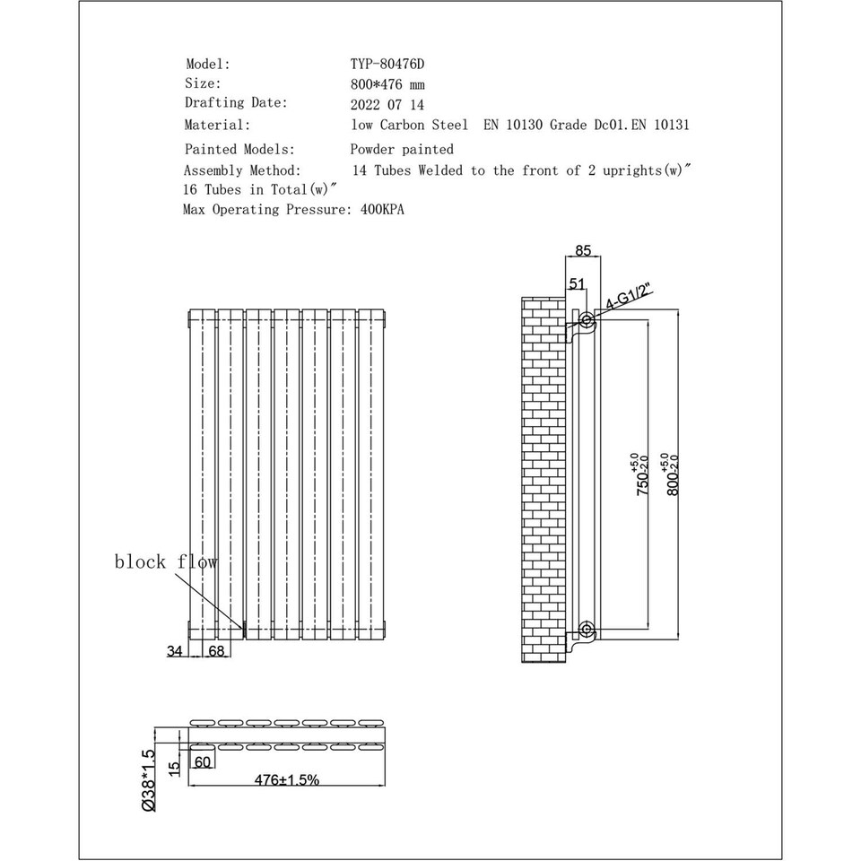 image 1 of Typhoon Axis Horizontal Double Panel Bathroom Radiator - Anthracite Grey (H) 476mm x (W) 800mm