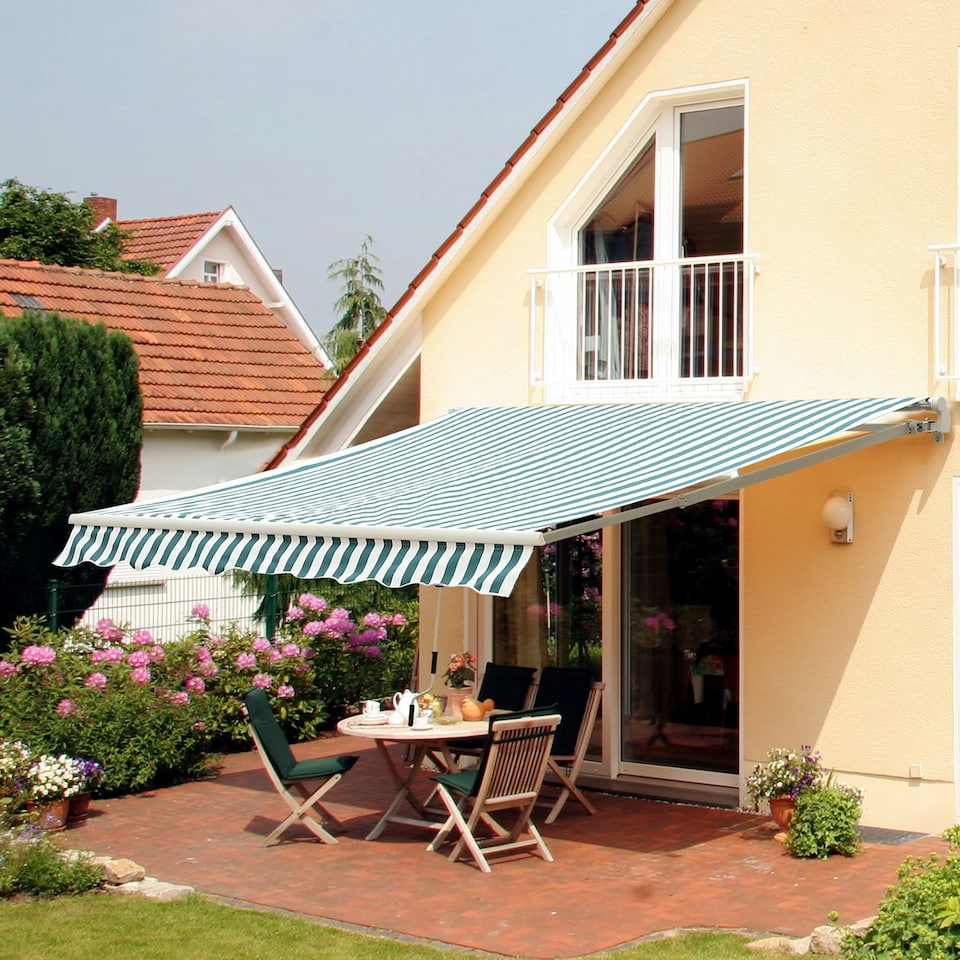 image 1 of Outsunny Garden Sun Shade Canopy Retractable Awning, 4 x 3(m) Green and White