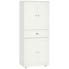 HOMCOM 184cm Tall Kitchen Cupboard, Freestanding Kitchen Pantry Storage Cabinet with 4 Doors, 3 Adjustable Shelves, Drawer, Anti-tipping Device, Sideboard Organiser for Dining Room, Living Room, White