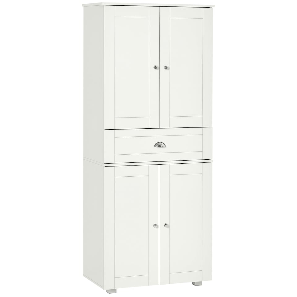 image 1 of HOMCOM 184cm Tall Kitchen Cupboard, Freestanding Kitchen Pantry Storage Cabinet with 4 Doors, 3 Adjustable Shelves, Drawer, Anti-tipping Device, Sideboard Organiser for Dining Room, Living Room, White