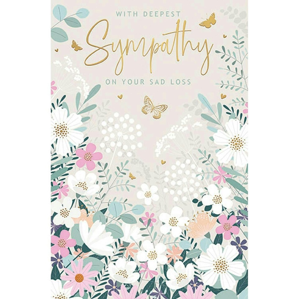 Words 'n' Wishes Traditional With Deepest Sympathy Greeting Card, Butterfly & Floral Design, For Loss, Grief, Bereavement, Made in the UK