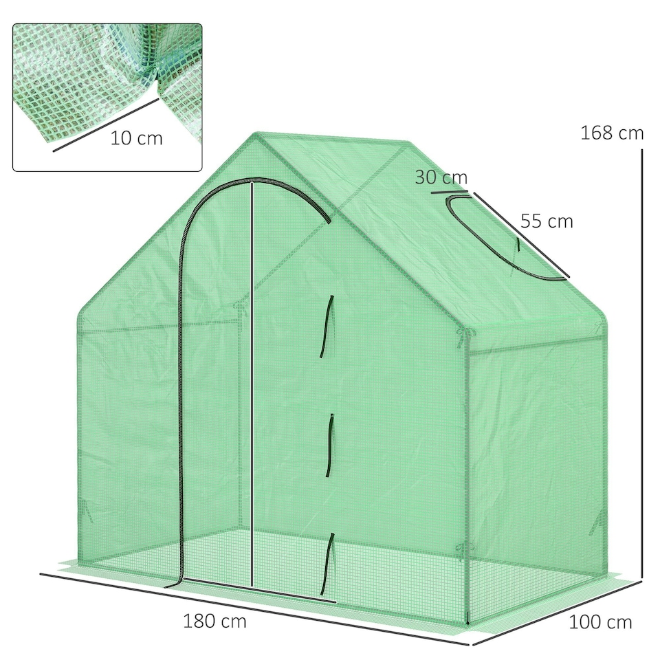 image 1 of Outsunny Walk-In Portable Greenhouse Mini Grown House Steel Frame Window Green