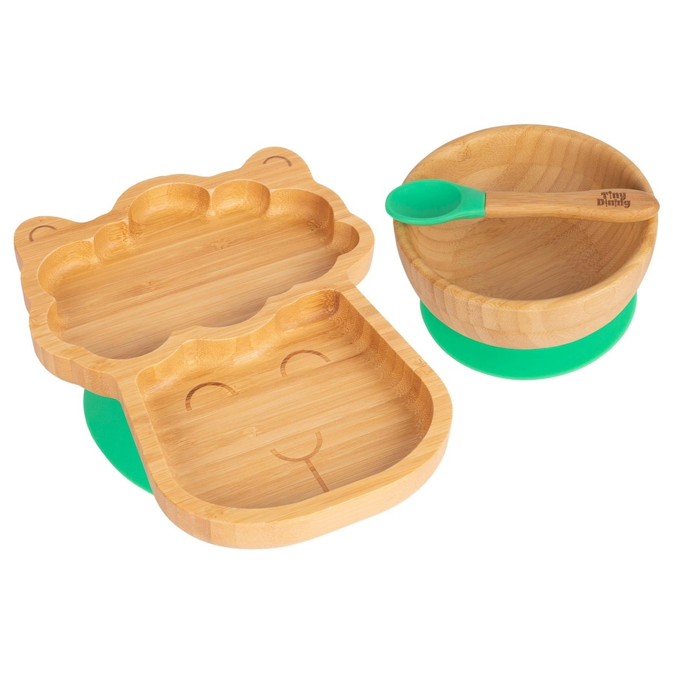 image 1 of Tiny Dining Children's Bamboo Suction Llama Dinner Set - Green