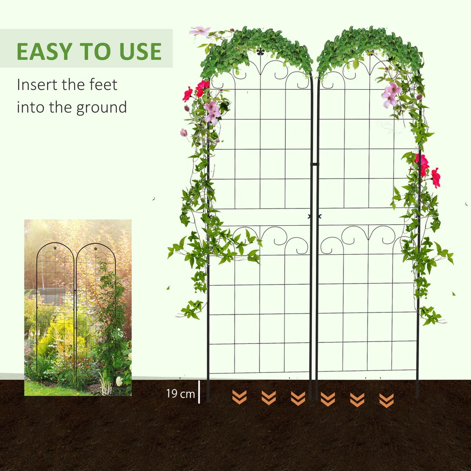 image 1 of Outsunny Set of 2 Metal Trellis for Climbing Plants, Floral Design, 50 x 180cm