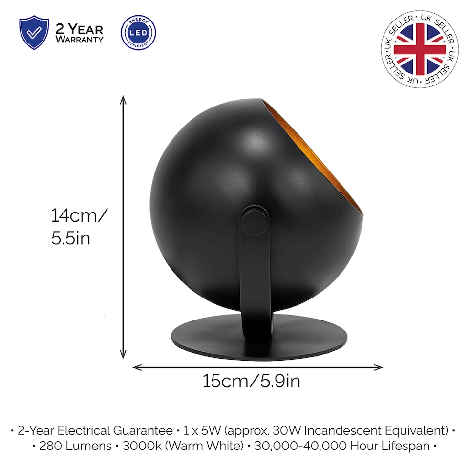 image 1 of Modern Adjustable Matt Black Projector LED Table-Floor Uplighter with Gold Inner | Black