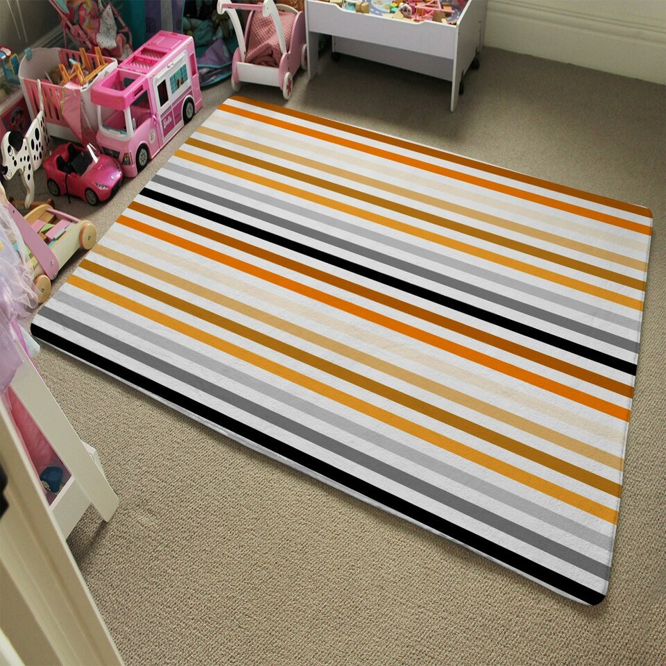 image 1 of striped pattern, orange black gray beige and brown (Rug) Multi | Medium: 80x150cm