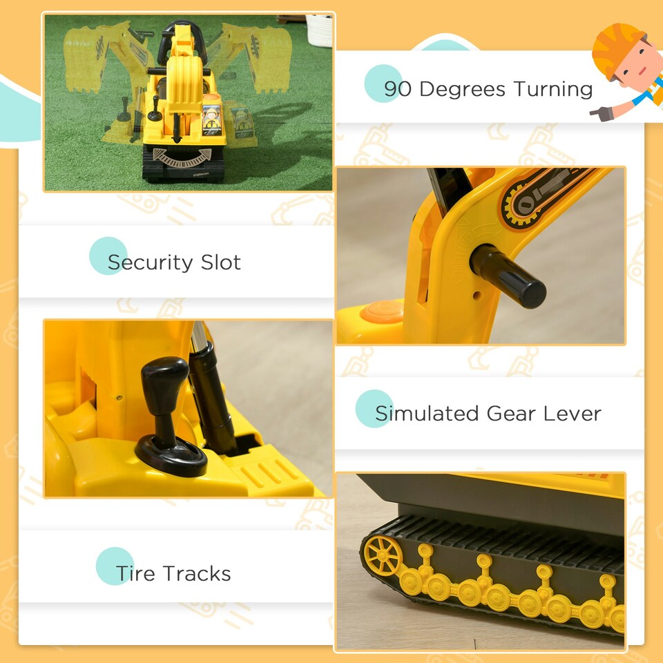 image 1 of HOMCOM Ride On Excavator Toy Tractors Digger Movable Walker Construction Truck