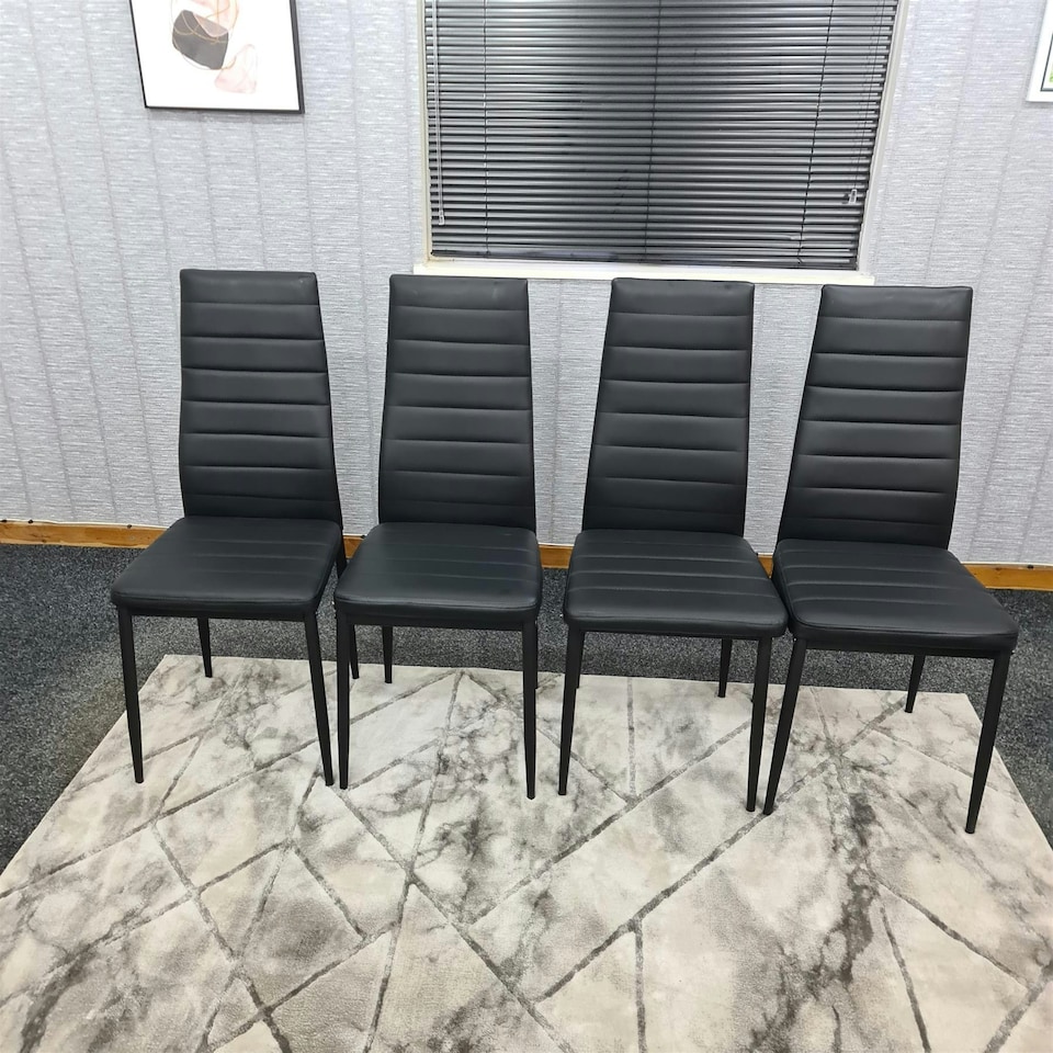 image 1 of Dining Chairs Set of 4 Black Leather Kitchen Chairs Black