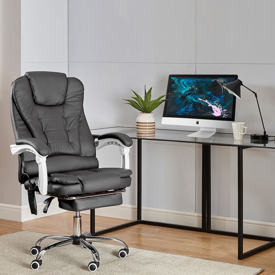 image 1 of Neo Office Chair Brown Faux Leather with Massage Function & Footrest | Grey