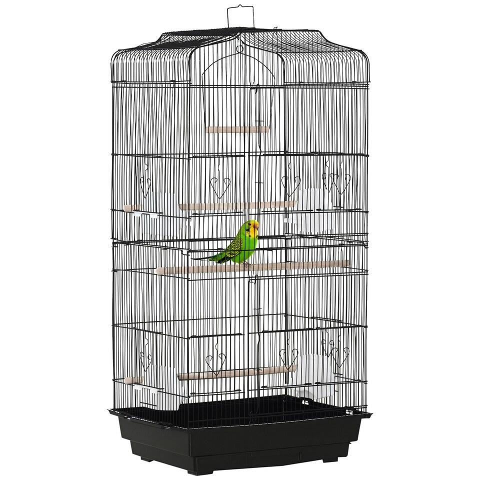 image 1 of PawHut 92cm Large Bird Cage with Stand, Perches, Food Bowls, Swing, Black