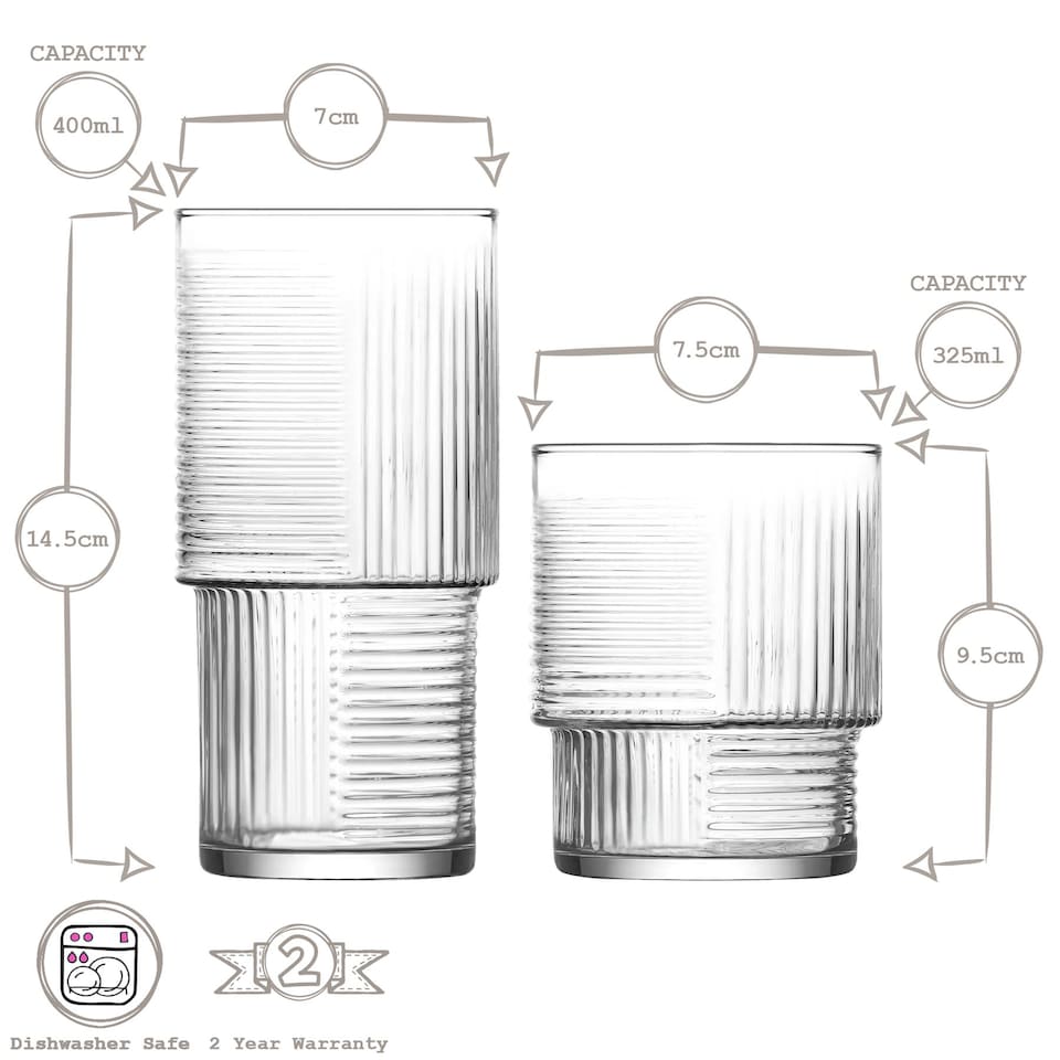 image 1 of LAV 12pc Helen Stacking Highball Glasses & Whisky Tumblers Set | Clear | Clear | 12