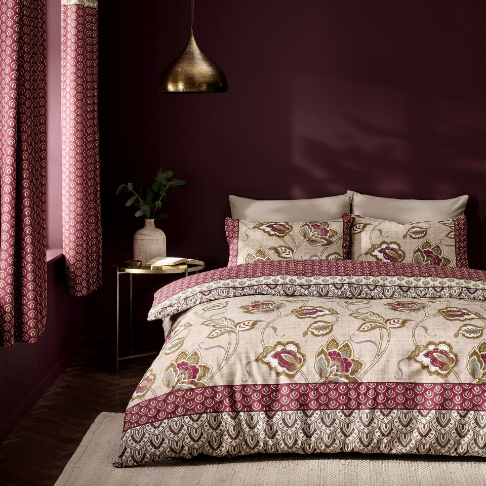 image 1 of Kashmir Paisley Floral Reversible Duvet Cover Set | Cream | Natural | King