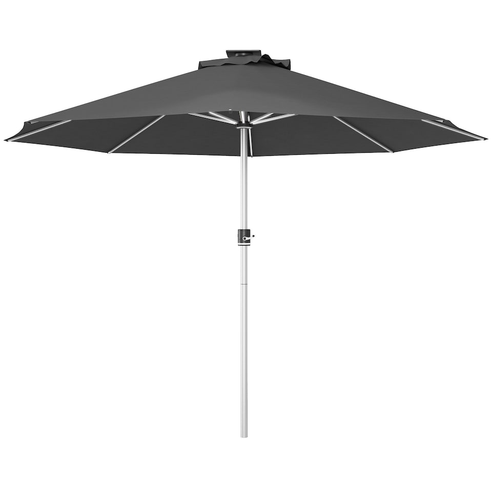 image 1 of Outsunny Solar Patio Garden Parasol with Lights, Charcoal Grey