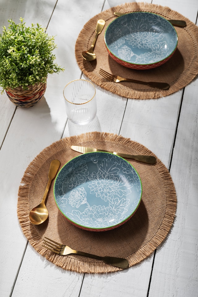 image 1 of Mikasa Set of 4 Grey Floral Stoneware Pasta Bowls