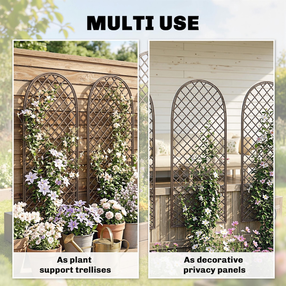 image 1 of Outsunny Garden Trellis, Decorative Trellis Panels with Dome Top, Natural | Brown | Natural wood