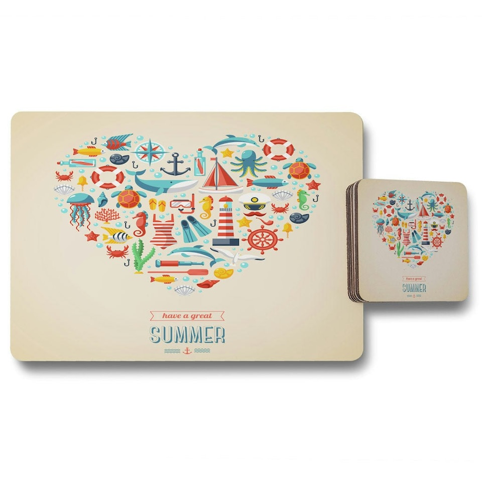 Love Heart of Sealife & Nautical Items (Placemat & Coaster Set)