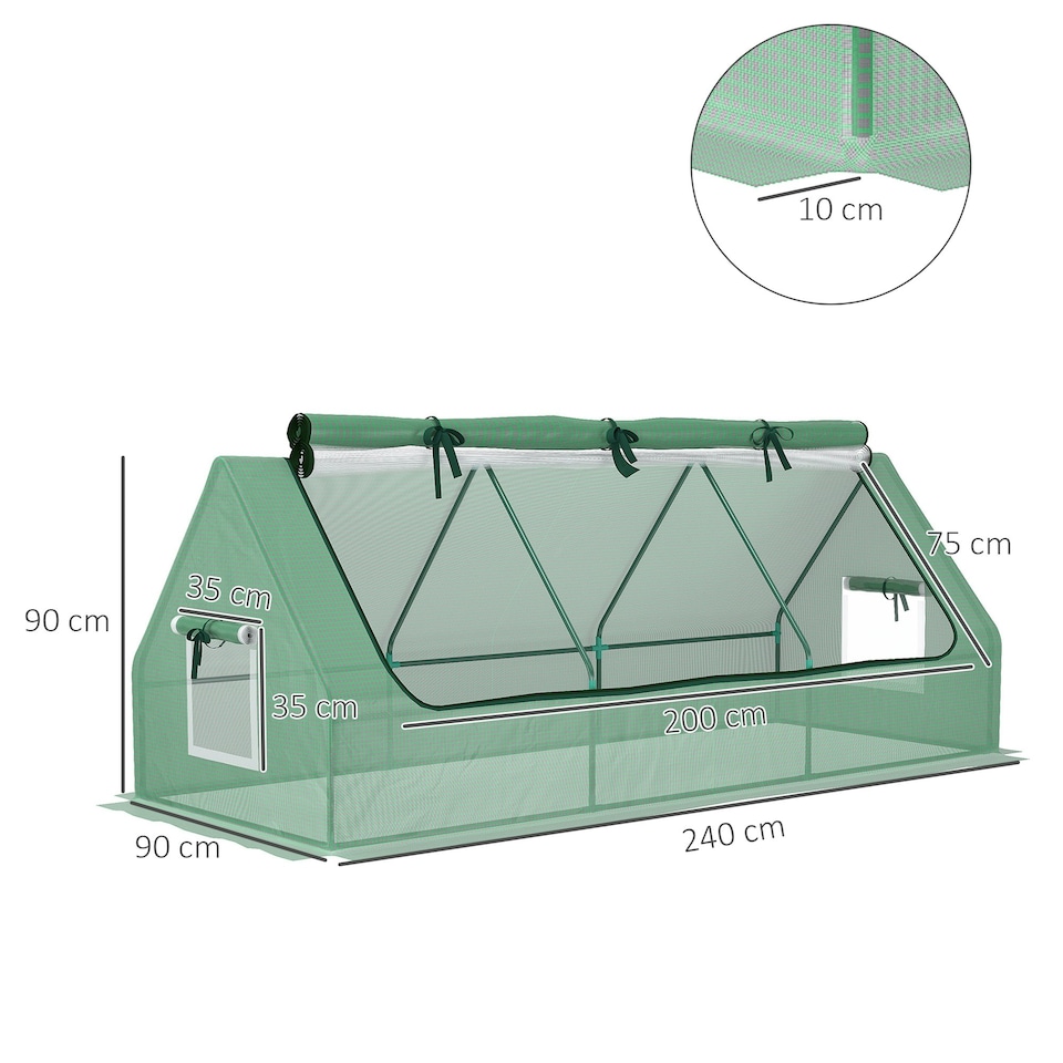 image 1 of Outsunny Portable Small Polytunnel with Mesh Windows, 240x90x90cm