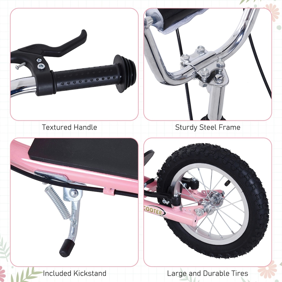 image 1 of HOMCOM Teen Scooter Adjustable Height Dual Brakes Rubber Wheels Kickstand, Pink