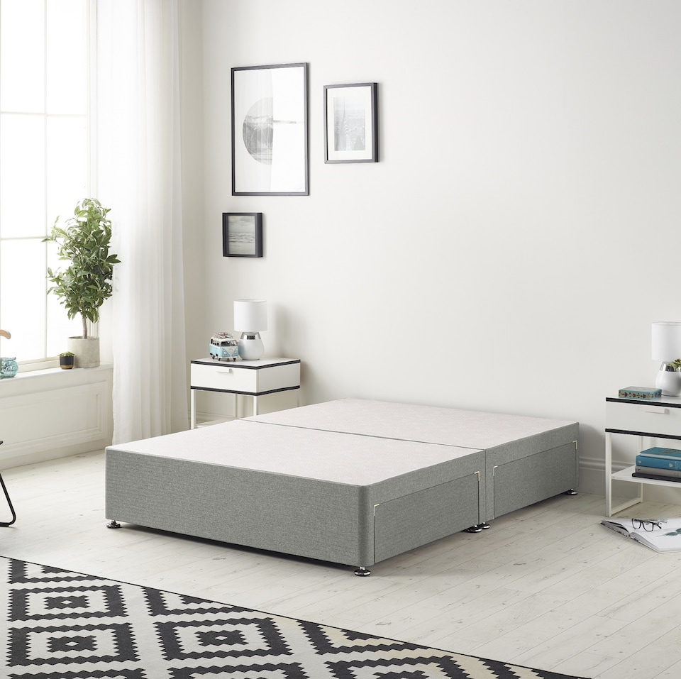 image 1 of Astoria Divan Bed Base with 2 Drawers & 30 Inch Diamante Headboard in Tweed Fabric | Grey | Grey | Single