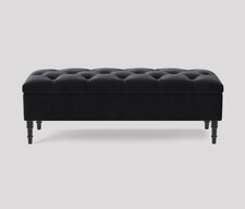 Alyana 150cm Wide Tufted Rectangle Ottoman Storage Bench - Upholstery Velvet Shoe Bench with Turned Wooden Legs