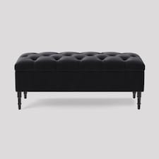 Alyana 150cm Wide Tufted Rectangle Ottoman Storage Bench - Upholstery Velvet Shoe Bench with Turned Wooden Legs