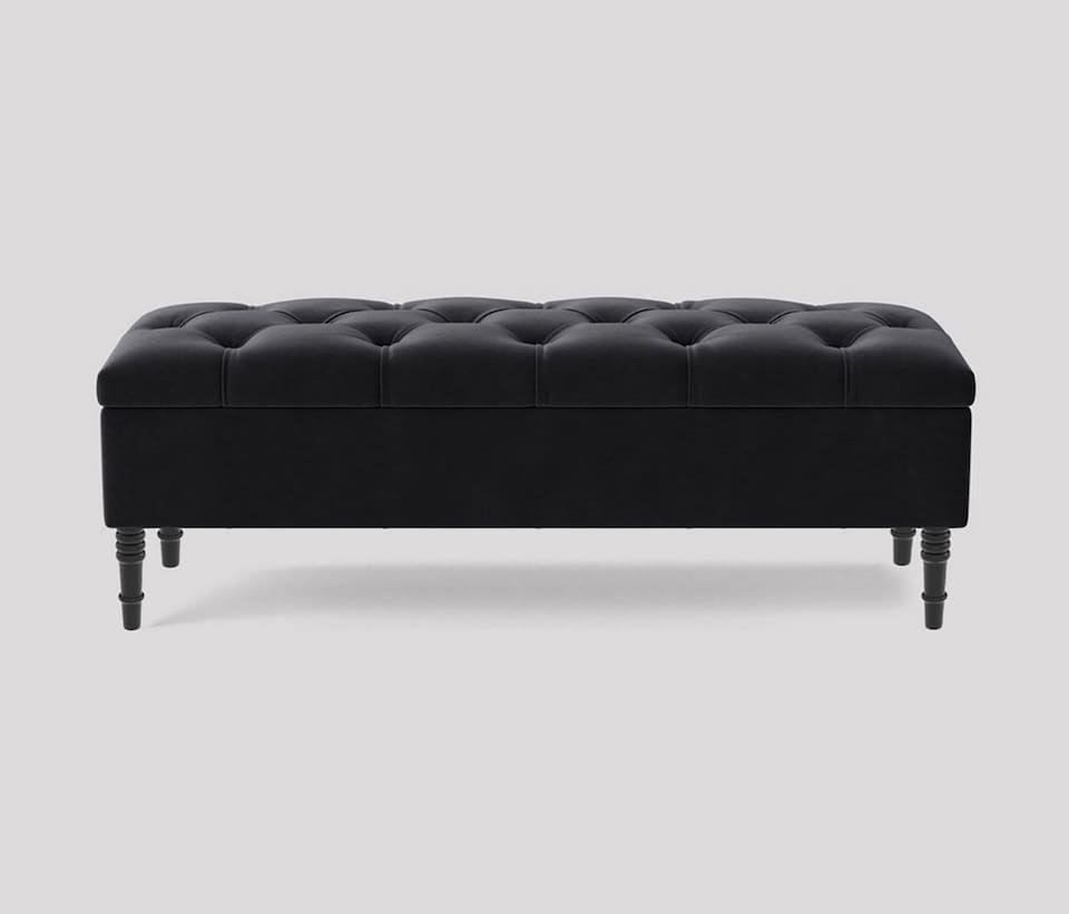 image 1 of Alyana 150cm Wide Tufted Rectangle Ottoman Storage Bench - Upholstery Velvet Shoe Bench with Turned Wooden Legs