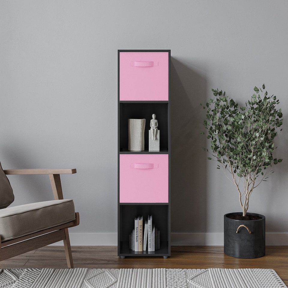 image 1 of 4 -Cube Tall Shelving Unit With Non Woven Inserts | Black | Black & Light Pink | 1