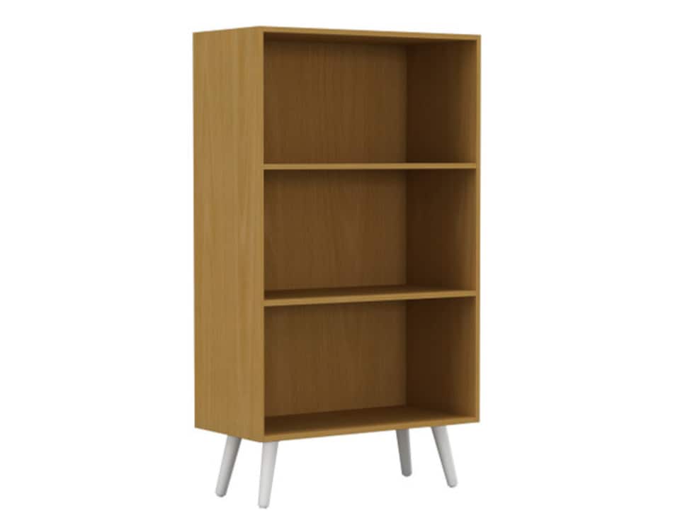 image 1 of URBNLIVING 3 Tier Wide Bookcase With Scandinavian Style Legs | Multi | Beech Bookcase & White Leg | 1