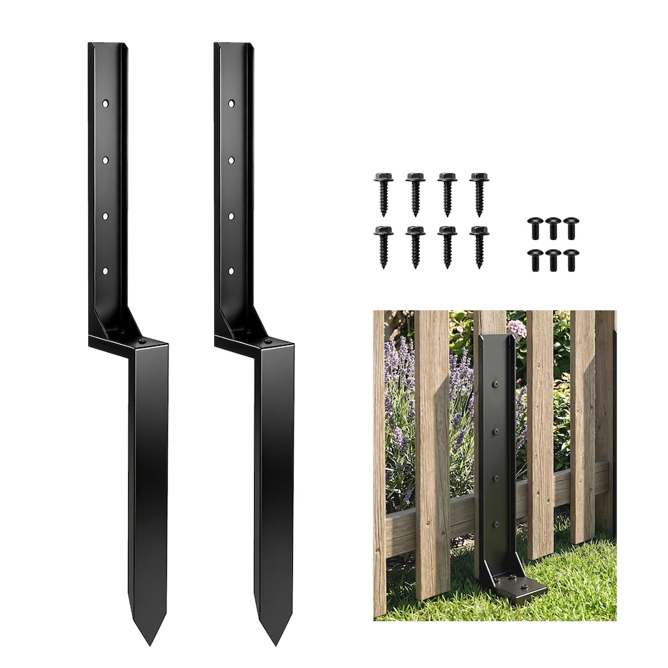 image 1 of Outsunny 2 Pack Fence Post Repair Kit, Metal Fence Post Support with Drill | Black | Black | 81 x 5.5 x 12 cm