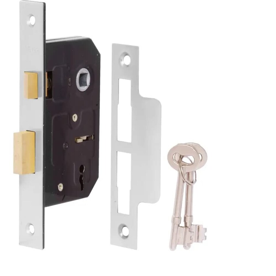 Golden Grace Bolt Through in Polished Chrome Nickel Plated Finish with 64mm 2.5" 3 Lever Mortise Lock and 2 Keys Chrome