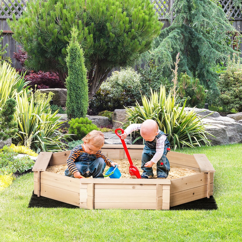 image 1 of Outsunny Kids Wooden Sand Pit Children Sandbox with Cover Outdoor Playset