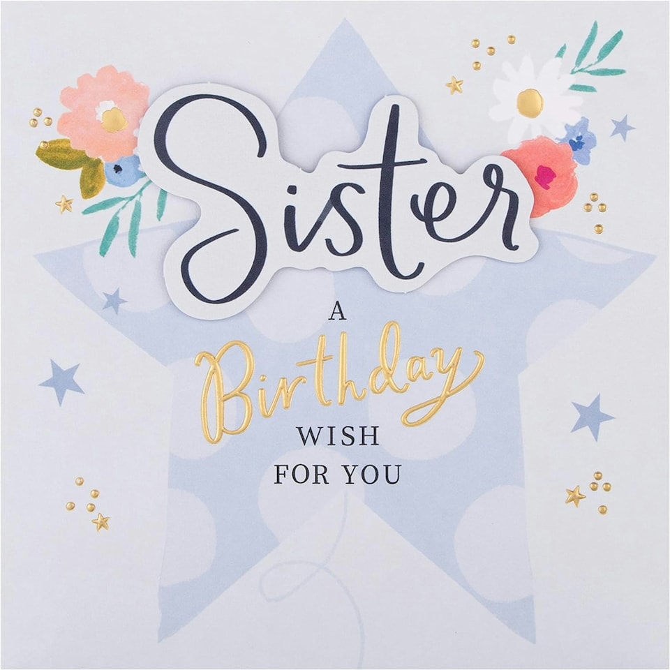 image 1 of Flowers and Star Design Sister Birthday Card