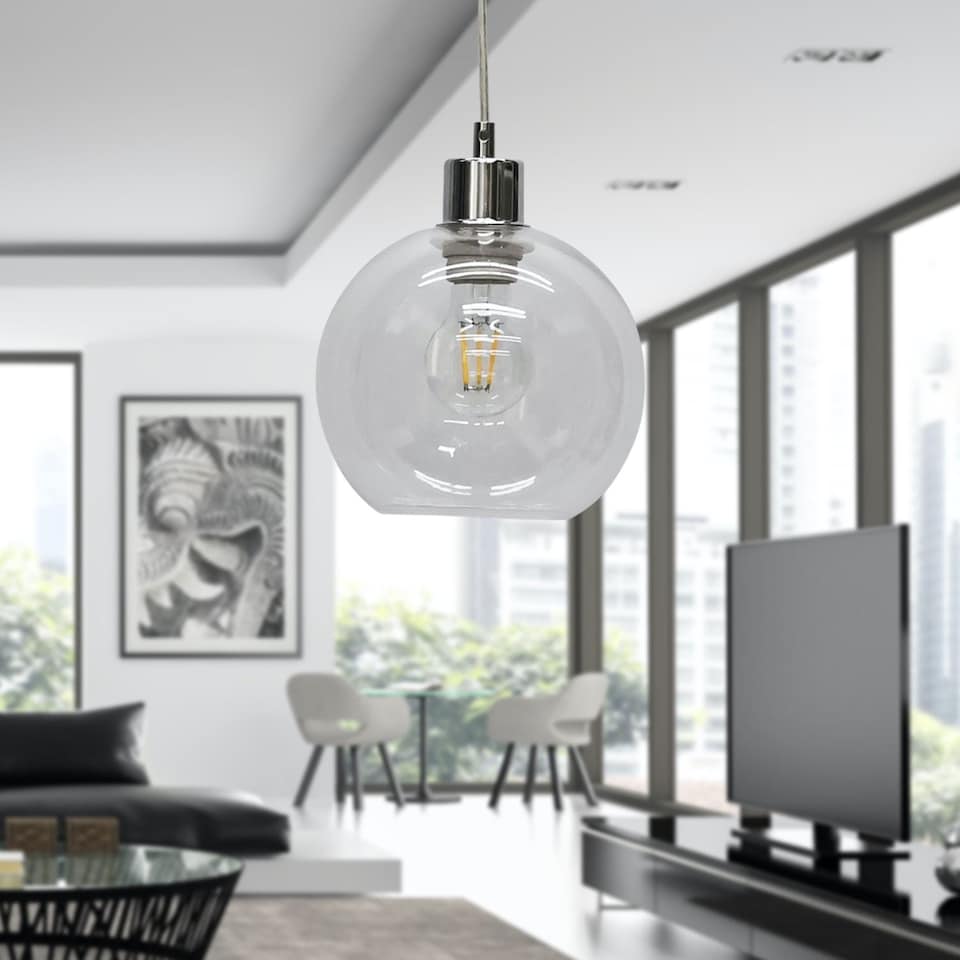 image 1 of Barnum - Clear Glass Globe with Chrome Pendant Fitting | Clear | Clear | 1